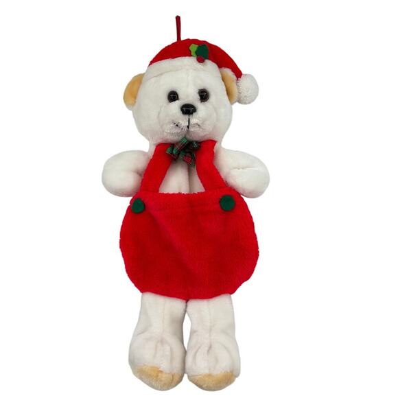 Santas Best Stocking Bear Plush Pockets Card Holder Red Suit Hat Vintage Hanging - Picture 1 of 11